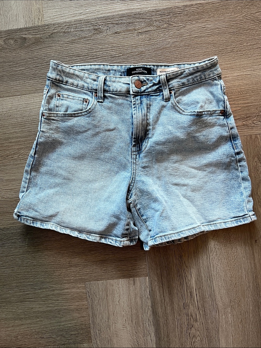 BCBG Generation Light Wash High-Rise Boyfriend Denim Shorts